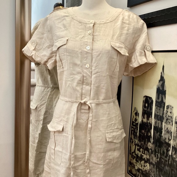 NWT tie waist Orvis tan linen button front dress size 20 - Picture 4 of 9